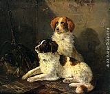 Spaniel Flushing Mallard Paintings - Two Spaniels Waiting for the Hunt by Henriette Ronner-Knip